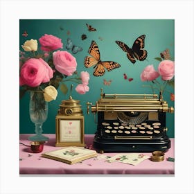 Typewriter With Butterflies Canvas Print