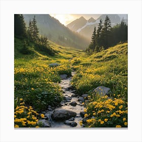 Yellow Flowers In The Mountains Canvas Print