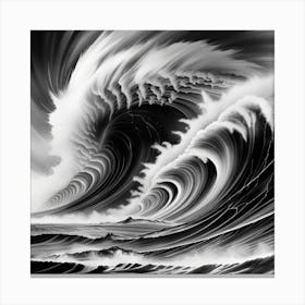 Black And White Wave Monochromatic Canvas Print
