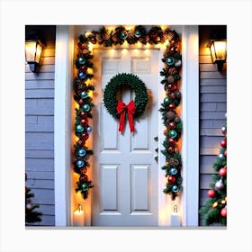 Christmas Decoration On Home Door (59) Canvas Print