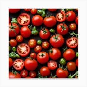 Tomatoes On Black Background Canvas Print