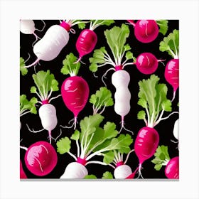 Radishes On Black Background 1 Canvas Print