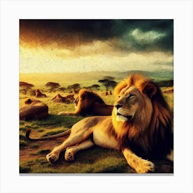 Lounging Lions Mosaic Canvas Print