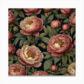 Peony Flower Seamless Pattern Canvas Print