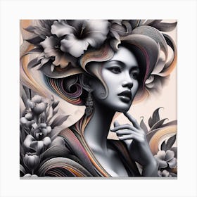 Asian Woman With Flowers Canvas Print