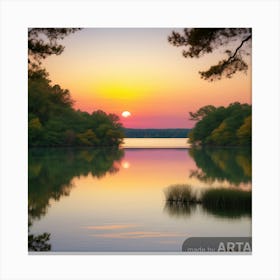 Sunset Over Lake Canvas Print