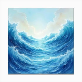 Mystical Watercolor Seascape With Enchanted Waves 1 Canvas Print