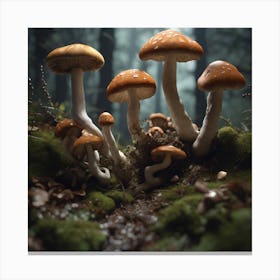 Mushrooms In The Forest 24 Canvas Print