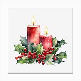 Christmas Candles With Holly 8 Canvas Print