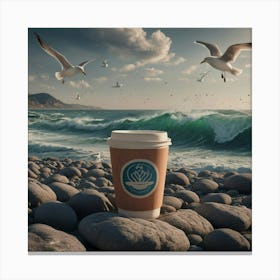 Coffee Cup On The Beach 18 Canvas Print