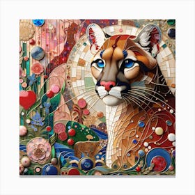 Cougar in the Style of Collage-inspired 2 Canvas Print