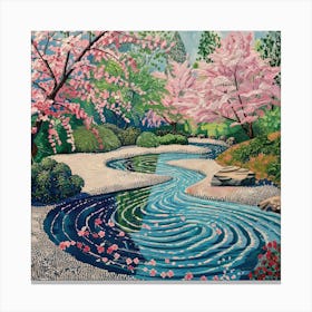 Japanese Zen Garden in Spring Series. Style of David Hockney Canvas Print