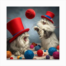 Two Cats Playing With Yarn 1 Canvas Print