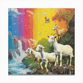 Abstract Rainbow Retro Mountain Goats Canvas Print
