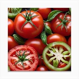 Tomatoes And Basil 2 Canvas Print