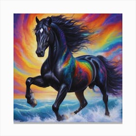 Black Horse With Rainbow In Sky Canvas Print