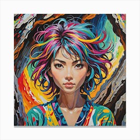 Asian Girl With Colorful Hair Canvas Print