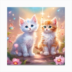 Two Kittens In The Garden Canvas Print