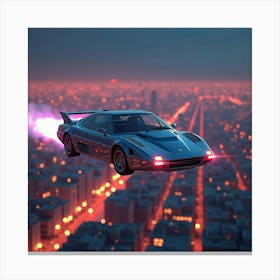 Glowing Flying Car With Sleek Design, Cruising Above Vibrant City Lights 1 Canvas Print