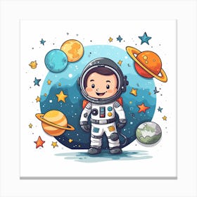 Cartoon Astronaut In Space Canvas Print