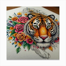 Tiger With Flowers Canvas Print