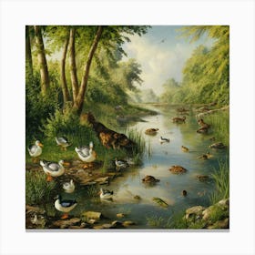 Ducks In The Stream Canvas Print