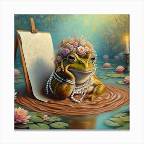 Impressionism Meets Surrealism: A Soft and Surreal Painting of a Frog with Pearl Earrings and a Flower Crown 1 Canvas Print