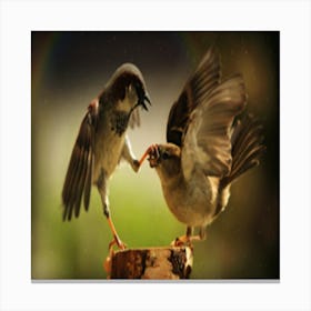Sparrows Fighting Canvas Print