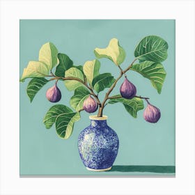 Feigenstrauch mit blauer Vase Malerei, Früchte Stilleben Canvas Print