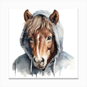 Watercolour Cartoon Horse In A Hoodie 1 Canvas Print