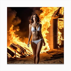 Woman And Fire Cubism Style Canvas Print