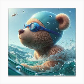 Teddy Bear Swimming 2 Canvas Print