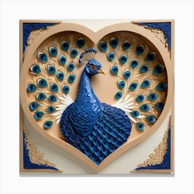 Peacock In A Heart Canvas Print