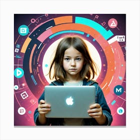 Child With A Laptop Canvas Print