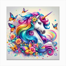 Unicorn With Flowers And Butterflies Canvas Print