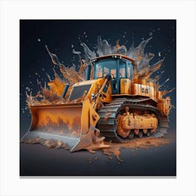 Yellow bulldozer surrounded by fiery flames 3 Canvas Print