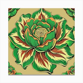 Vintage Style Green And Orange Floral Pattern Canvas Print