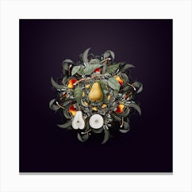 Vintage Pear Fruit Wreath on Royal Purple n.0142 Canvas Print