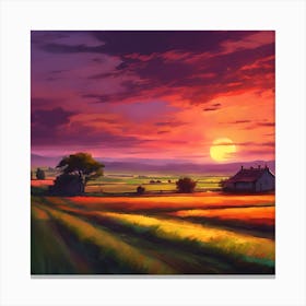 Sunset across Fields of Corn on the Farm Canvas Print