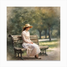 Woman Sitting On A Park Bench Canvas Print