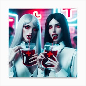 Two Vampires Drinking Blood Canvas Print