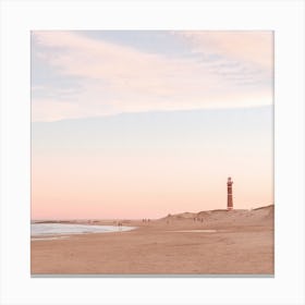 Tranquil Lighthouse Beach Square Canvas Print