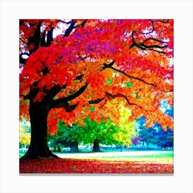 Anecdote Of An Autumnal Oak Tree Bathed In Brilliant Violet Hues In A Mid September Setting Leaves Canvas Print