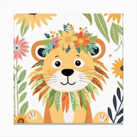 Floral Cute Baby Lion Nursery Illustration (16) Canvas Print