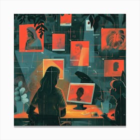 People On A Computer Canvas Print