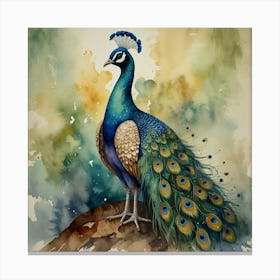 Peacock Watercolor Painting Canvas Print