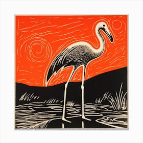 Retro Bird Lithograph Greater Flamingo 1 Canvas Print