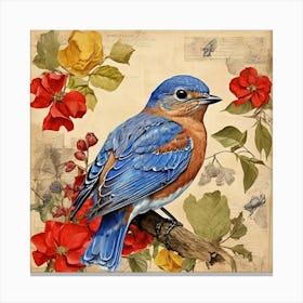 Bird Painting Collage Eastern Bluebird 1 Art Print 0 Canvas Print