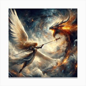 Female warrior fights dragon Canvas Print