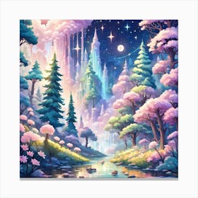 A Fantasy Forest With Twinkling Stars In Pastel Tone Square Composition 340 Canvas Print
